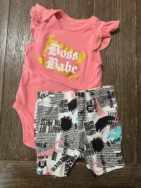 WeePlay Boss Babe 2-Piece Outfit Set Pink Bodysuit & Shorts | 3-6 Months